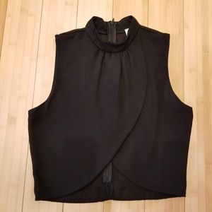 Blue Blush Petal Front Black Crop Top